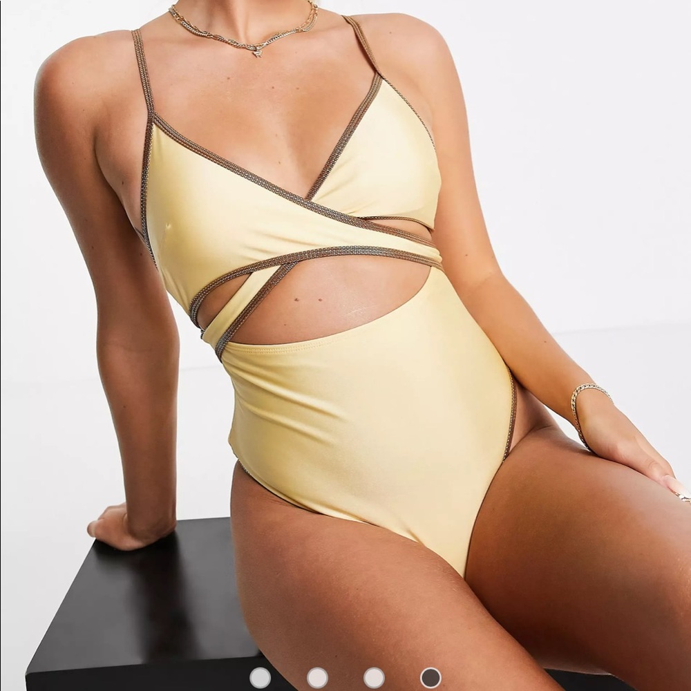 River island wrapover cutout swimsuit in yellow